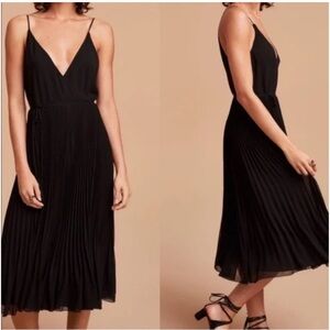 Wilfred Black Pleated V-Neck Midi Dress
